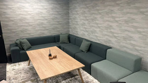 Frank Modular Upholstered Seating in Different Finishes with Cushion and Rectangular Coffee Table