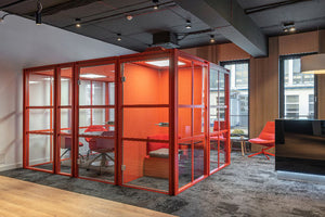 Hako Meeting Booth XL with Lounge Chairs and Tub Chairs in Reception Setting