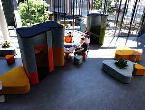 Hana Compact Acoustic Phone Booth Top View in Seating Area