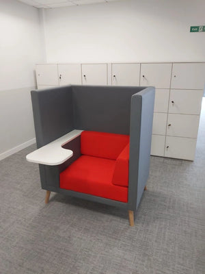 Lenny Single Seater High Back Chair in Grey and Red Chair Finish with White Table