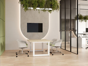 Levo Chat Meeting Room Table with Jupiter Four Castor Chair in Meeting Room Setting