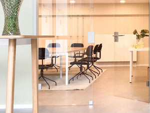 MDD New School Chair with Four Spoke Base 10 in Black Finish with Rectangular Meeting Table in Meeting Room Setting
