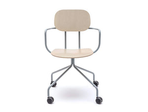 MDD New School Swivel Castor Wheel Chair in Light Wood Finish
