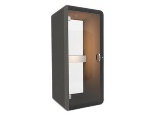 Penelope Acoustic Work Booth With Glass Back Walls And Metal Door Handle