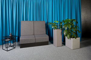 Quick Square Reception Table in Black with Grey Modular Seating and Grey Acoustic Planter 2