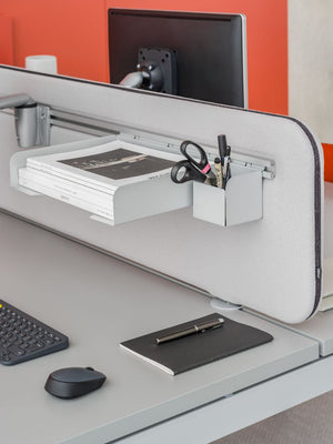 Sonic Ogi Acoustic Desk Screens with Bench Desk in Modern Office Setting