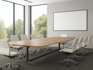 Ws.D Harmon Multiple Cylinder Based Table with White Armchair in Meeting Room Setting