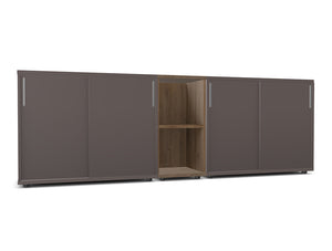 WsD Key Storage Modular 2 Level Sliding Cabinet with Middle Bookshelf Coffee