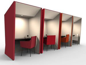 Anders Work Booths In Red Color With Overhead Led Lights