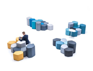 Bazalto Modular Pouffes Example Configurations With Yellow And Grey Fabrics