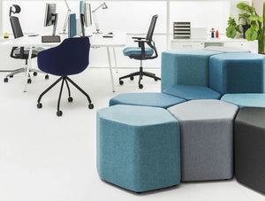 Bazalto Modular Pouffes With Light Blue Finish For Open Workspace