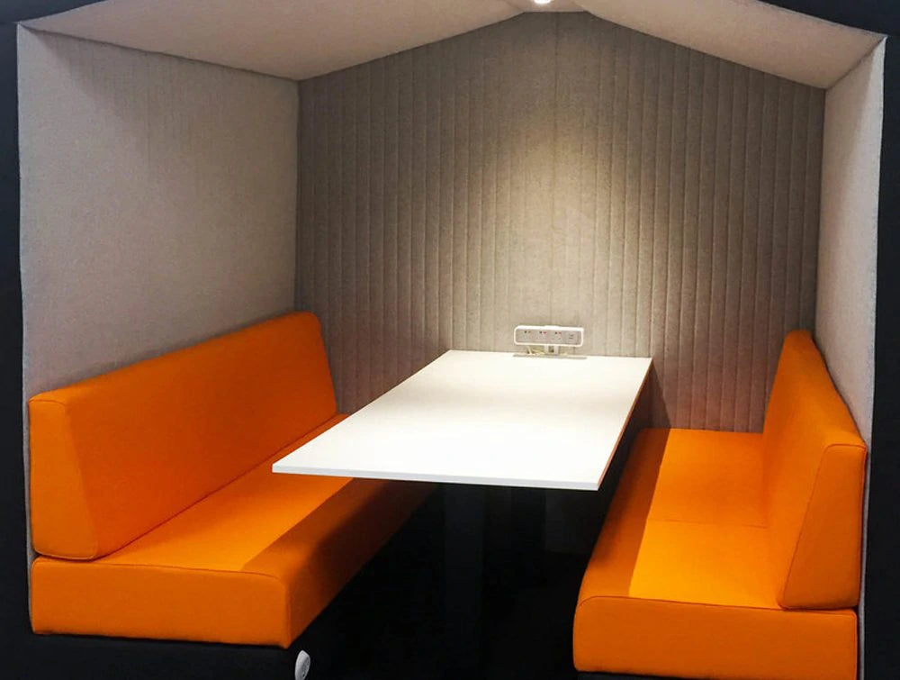 Bea 6 Seater Meeting Pod With Orange Cushion And Led Light Interior