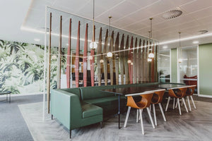 Bruce Modular Seating with Black Top Rectangular Tableand Armchair