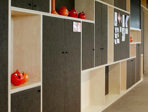 Buzziback Acoustic Wall Panel 5 In Dark Grey Fitted To Cabinets