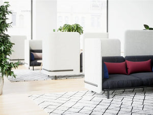 Buzzispace Acoustic 2 Seater Lounge Comfy Sofa White And Black With Red Cushion Office