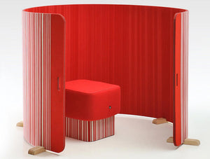 Buzzitwist Curved Acoustic Screen Divider Bicolor And Unicolor Red And Which With Pouffe