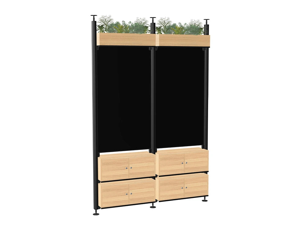 Decora Modular End Of -Desk Glassboard with Lockers and Planters