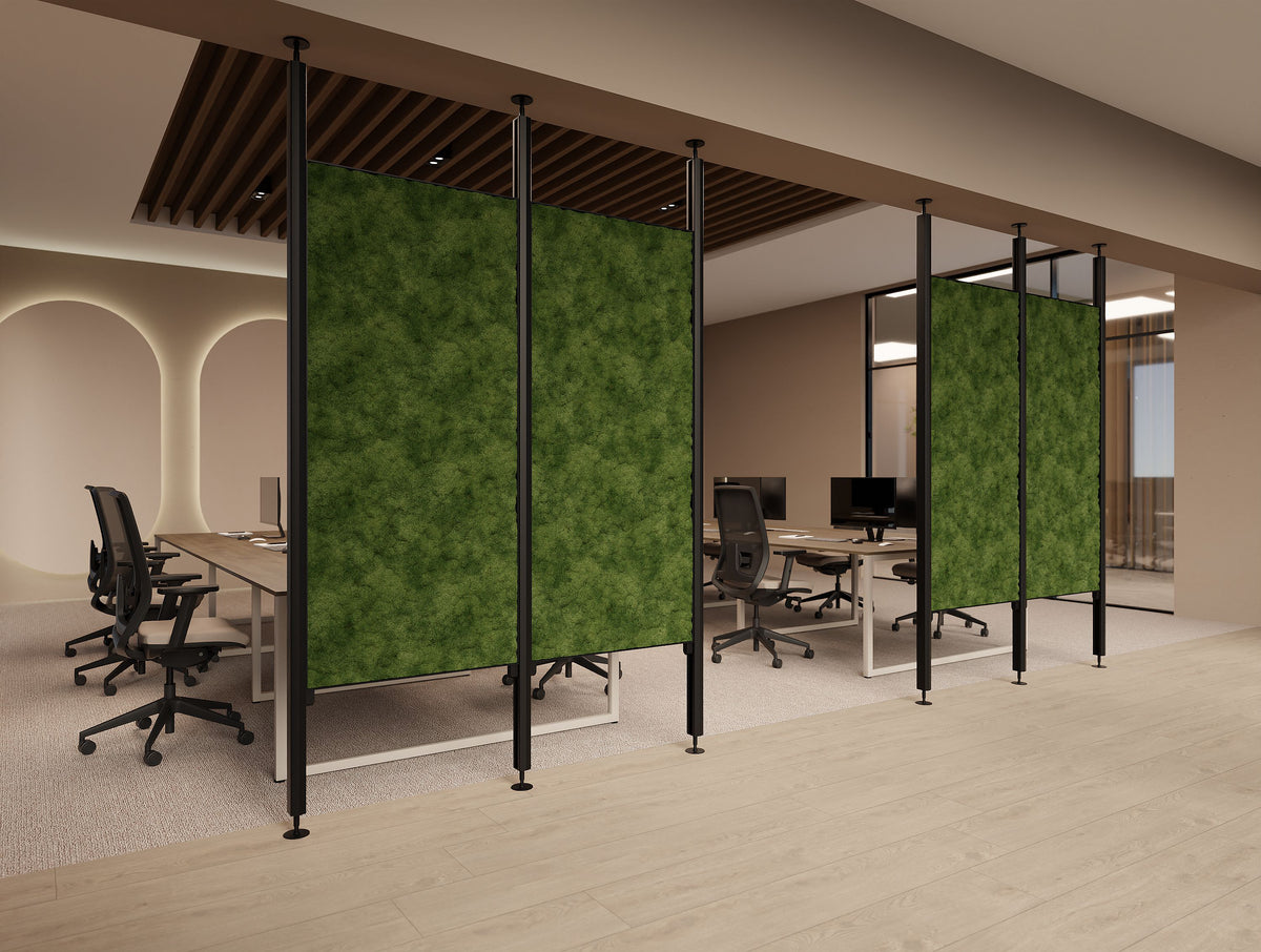 Decora Modular Glass Board in Green Finish with Jersey Ergonomic Task Chair with Key Meeting Table in Modern Office Setting