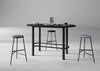 Demino Hightop Table with Foot Railing in Black Finish with Grey High Stool