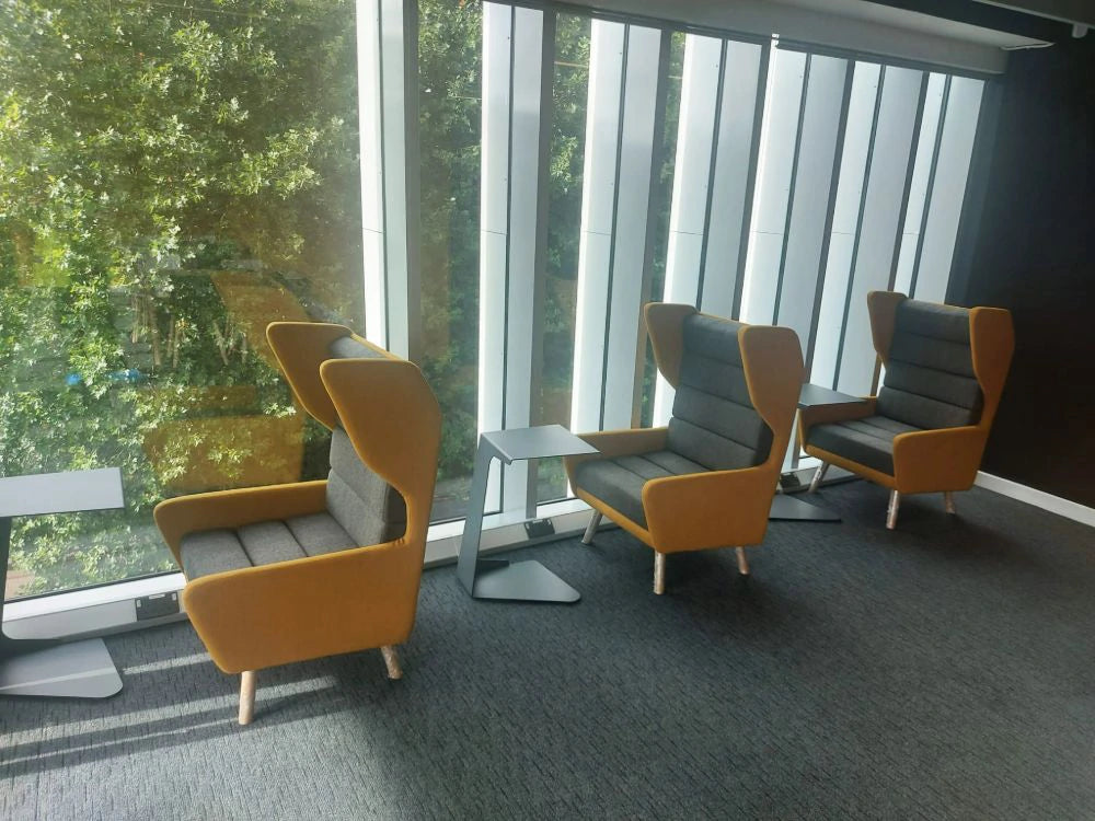 Douglas Single Seater Wing High Back Chair in Light Orange and Grey Finish with Laptop Table