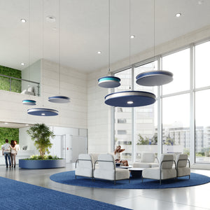 Ezobord Macaron Direct Acoustic Hanging Light With Indoor Plant And Sofa In Reception Setting