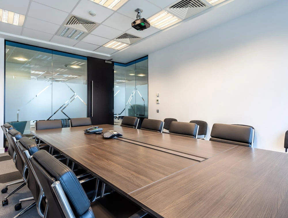 Fold Ireland Office Executive Dark Walnut Meeting Room Table With Padded Chairs