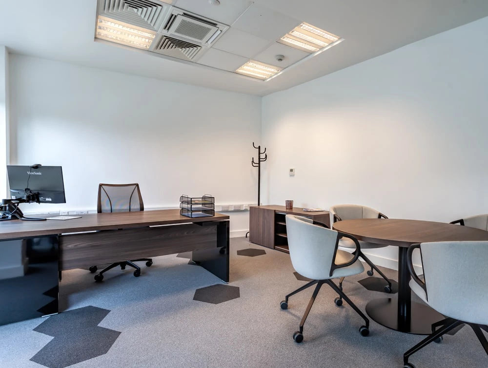 Fold Ireland Office Executive Manager Desk With Storage And Mesh Ergonomic Chair