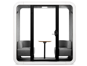 Framery Smart Office Acoustic Meeting Pod With Grey Sofas And White Finish