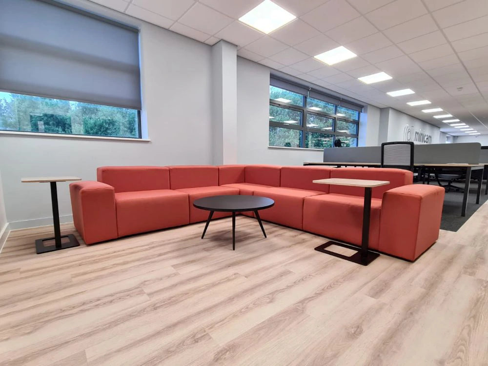 Frank Modular Upholstered Seating with Round Coffee Table and Laptop Table