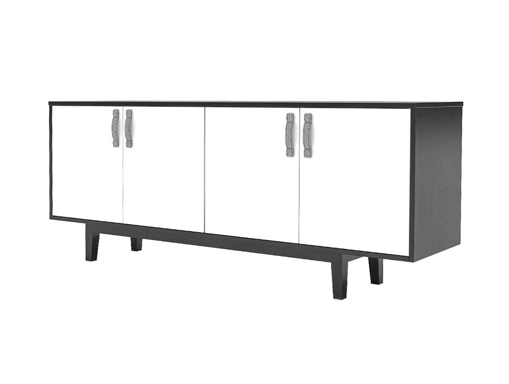 Frovi Jig Credenza High Storage Unit With Black Cabinet With Black Base And White Doors