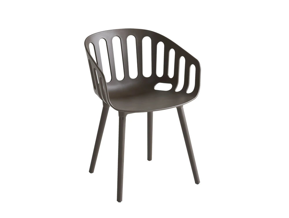 Gaber Basket Stackable Canteen Chair With Wooden Legs In Dark Brown