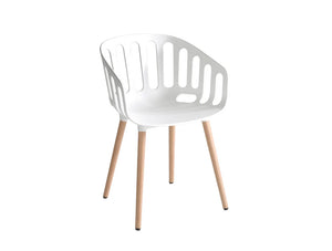 Gaber Basket Stackable Canteen Chair With Wooden Legs In White