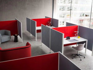 Gaber Diamante Acoustic Wall Panel As Desk Partitions In Office Interiors In Red And Grey