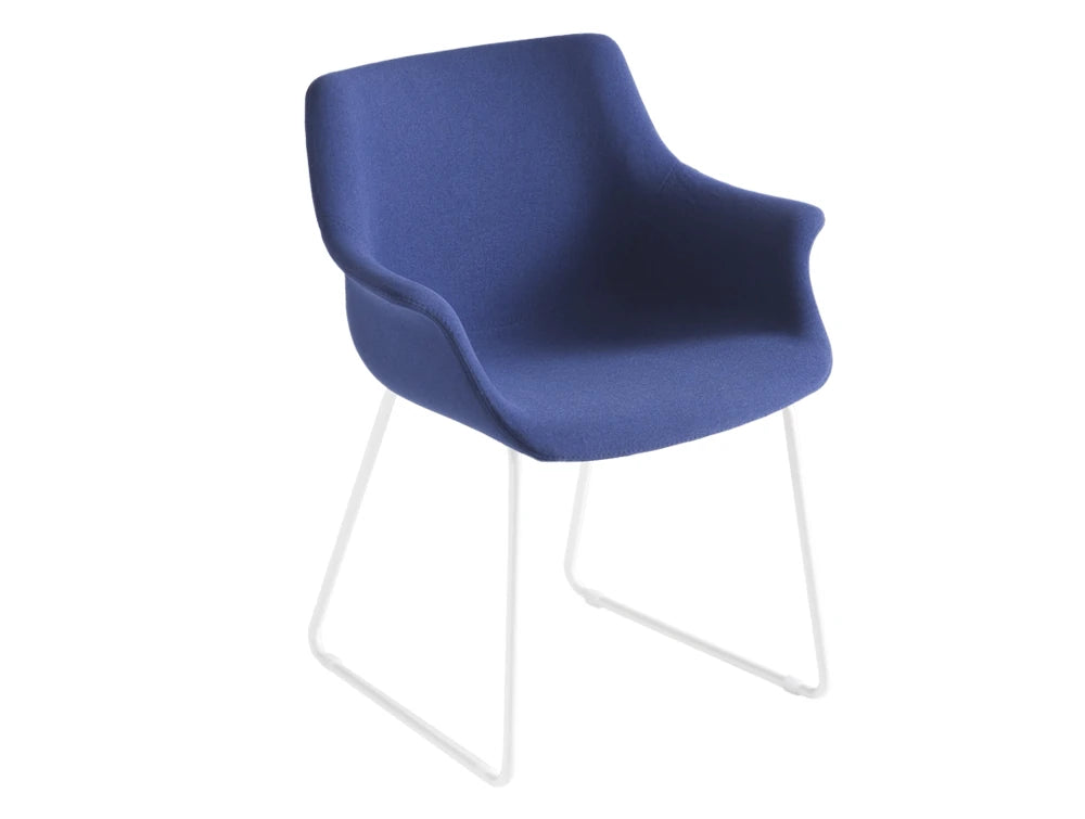 Gaber More Upholstered Armchair St With White Legs And Blue Finish