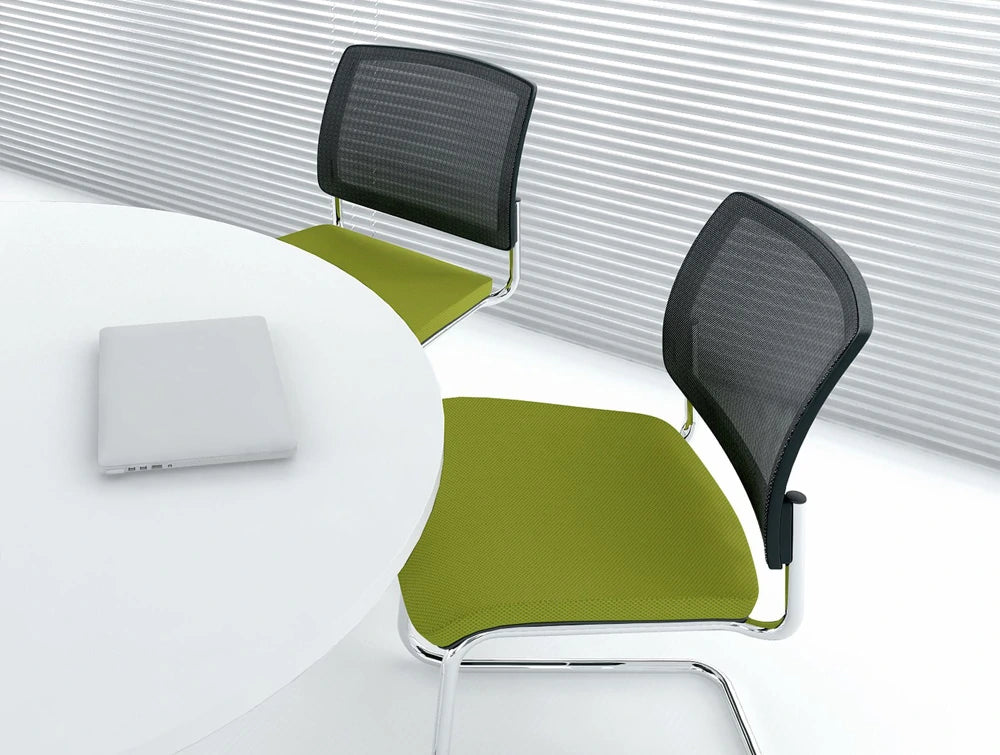 Gaya Mesh Conference Armshair with Chrome Legs and Green Cushion