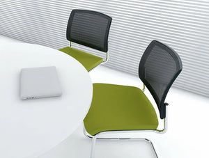 Gaya Mesh Conference Armshair With Chrome Legs And Green Cushion