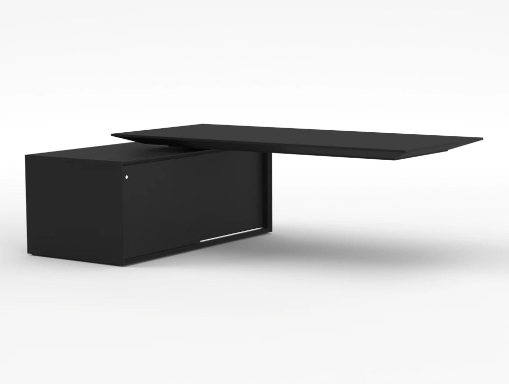 Gravity Sit Stand Executive Desk Graphite Top Graphite Frame Body Right