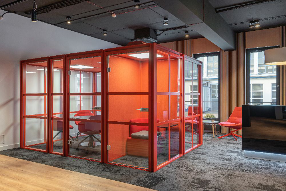 Hako Meeting Booth XL with Lounge Chairs and Tub Chairs in Reception Setting