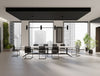 Harmon Triple Base Rectangular Curved Meeting Room Table with Black Finish Vela Sled Base Meeting Room Chair in Meeting Room Setting 2