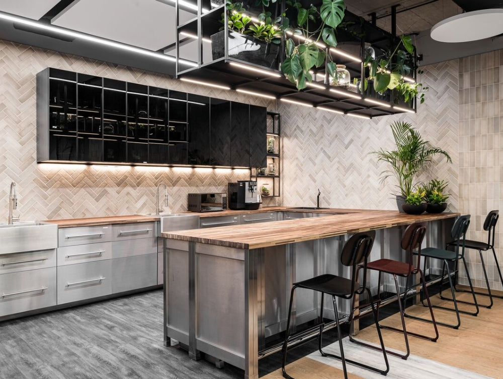 High Stool Office Furniture With Indoor Plant And Kitchen Counter In Home Setting