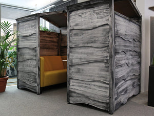 Huddle Rustic Shed Meeting Pod With Colored Sofa
