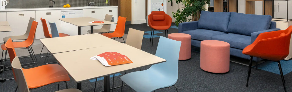 Indoor Plant with Tub Chair and Square Top Table in Canteen Setting