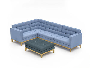 Jig Modular Low Back Sofa With Upholstered Table In Blue With Wood Frame
