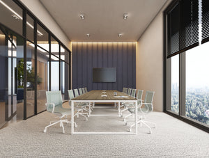 Key Meeting Table in Closed Legs and Gravity Meeting Room Chair in Modern Office Setting