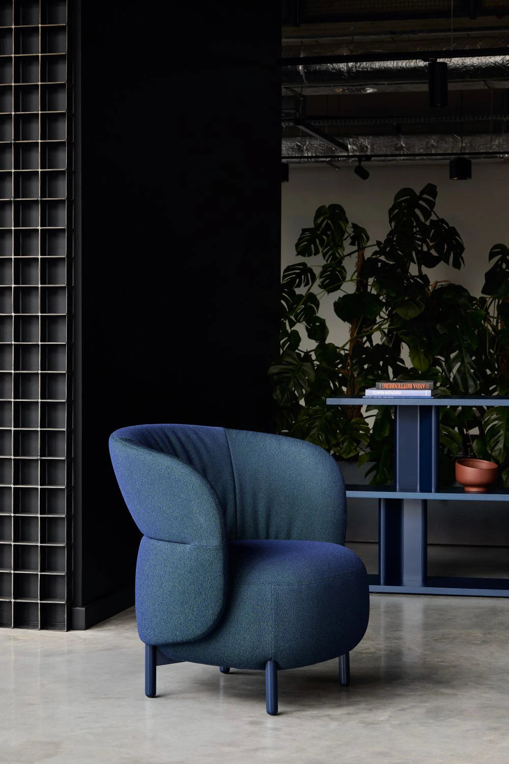 Kori Armchair in Blue Finish with Blue Shelving Unit