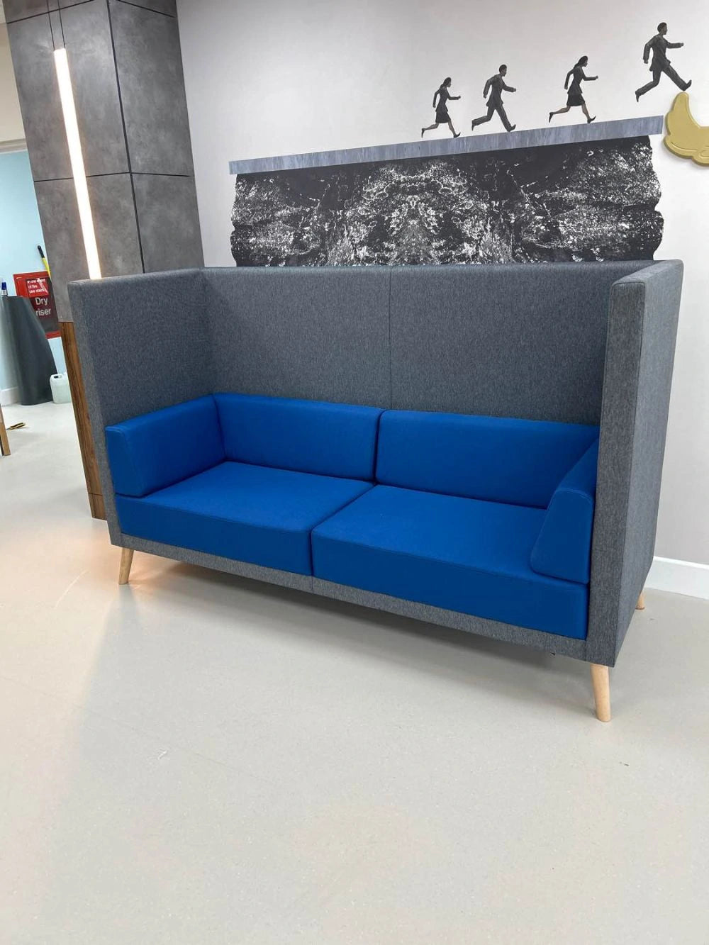 Lenny 2 Seater High Back Chair in Blue and Grey Finish