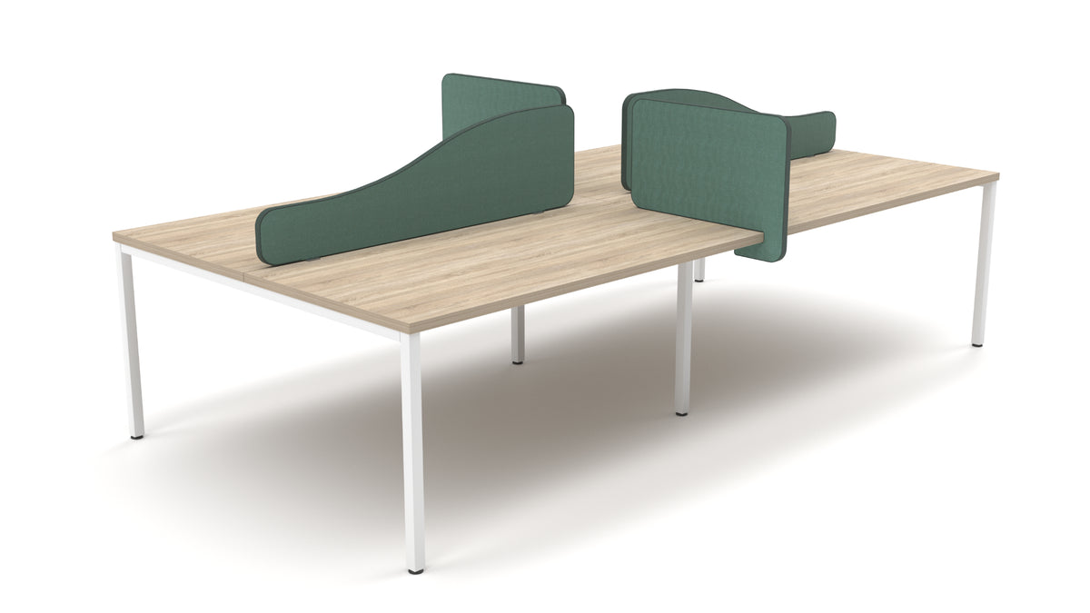 Light Desk Screens in Green Finish Attached in a Bench Desk