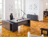 MDD Mito Height Adjustable Executive Desk 4 in Dark Brown Finish with Black Office Chair in Executive Office Area