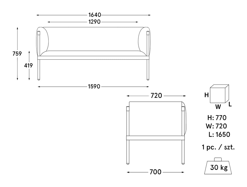 Mdd Stilt Monochromatic 2 Seater Sofa 8 Dimensions