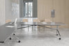 Mara Argo Fixed Rectangular Table in Grey Top Finish with Brown Armchair in Boardroom Setting